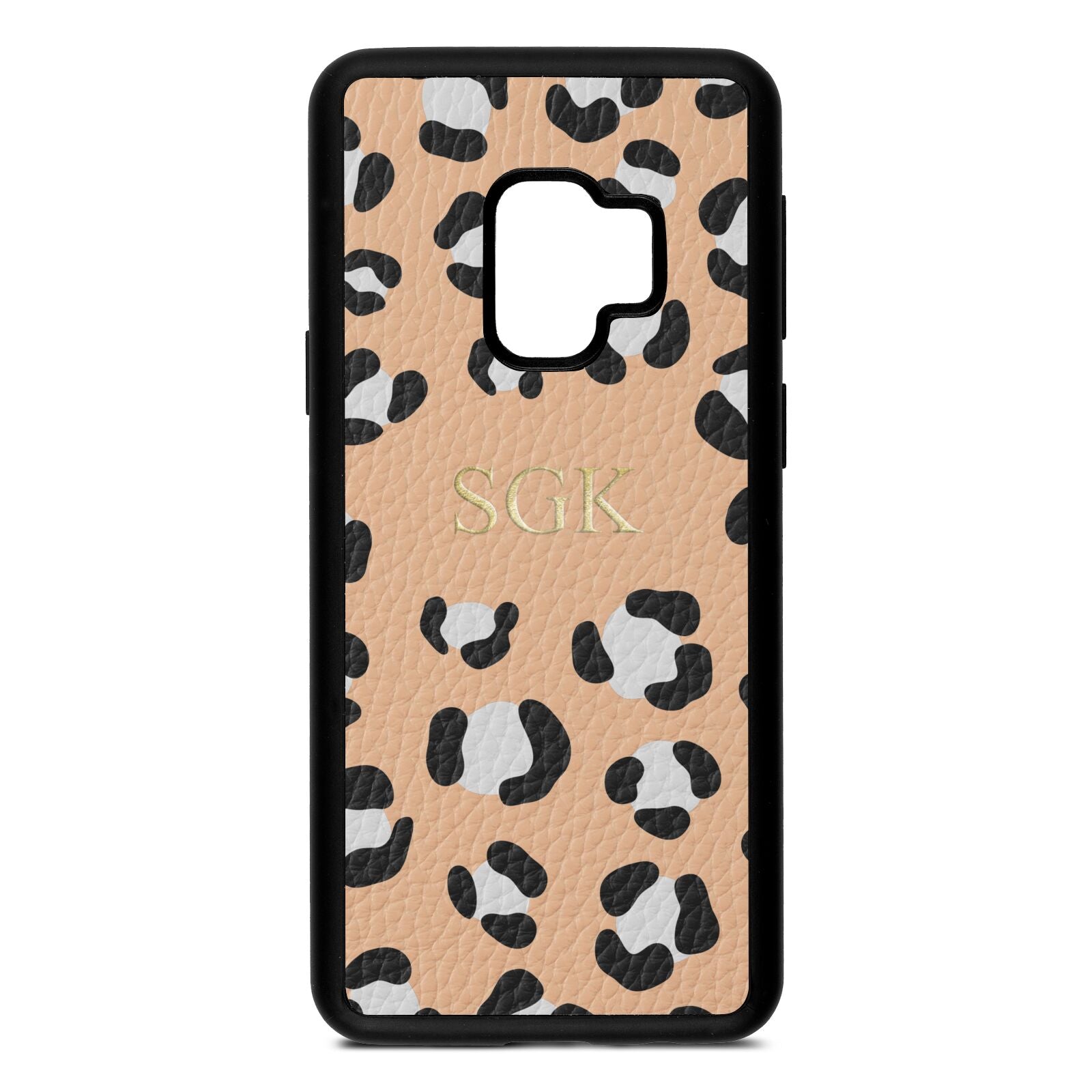 Personalised Leopard Print Embossed Nude Pebble Leather Samsung S9 Case