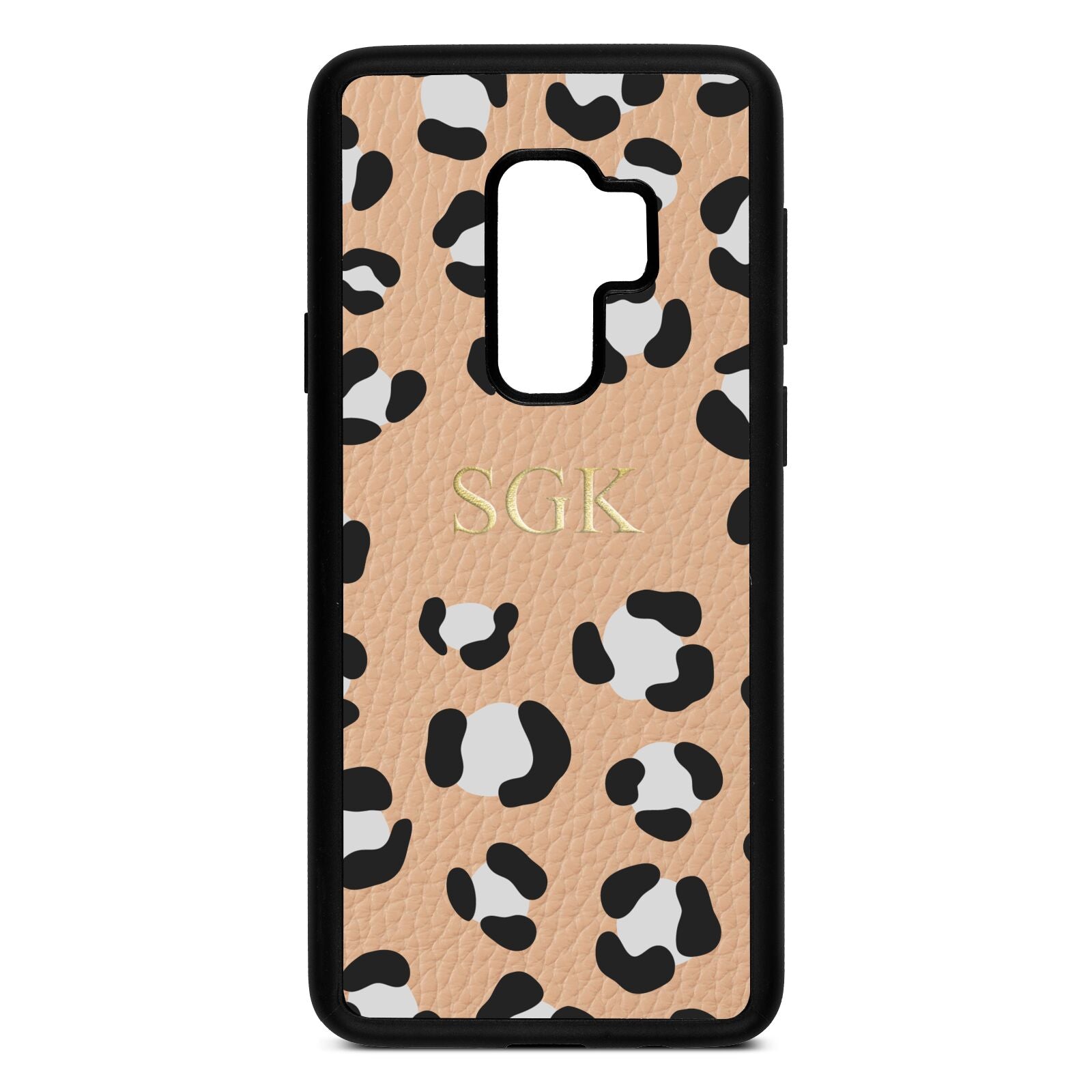 Personalised Leopard Print Embossed Nude Pebble Leather Samsung S9 Plus Case