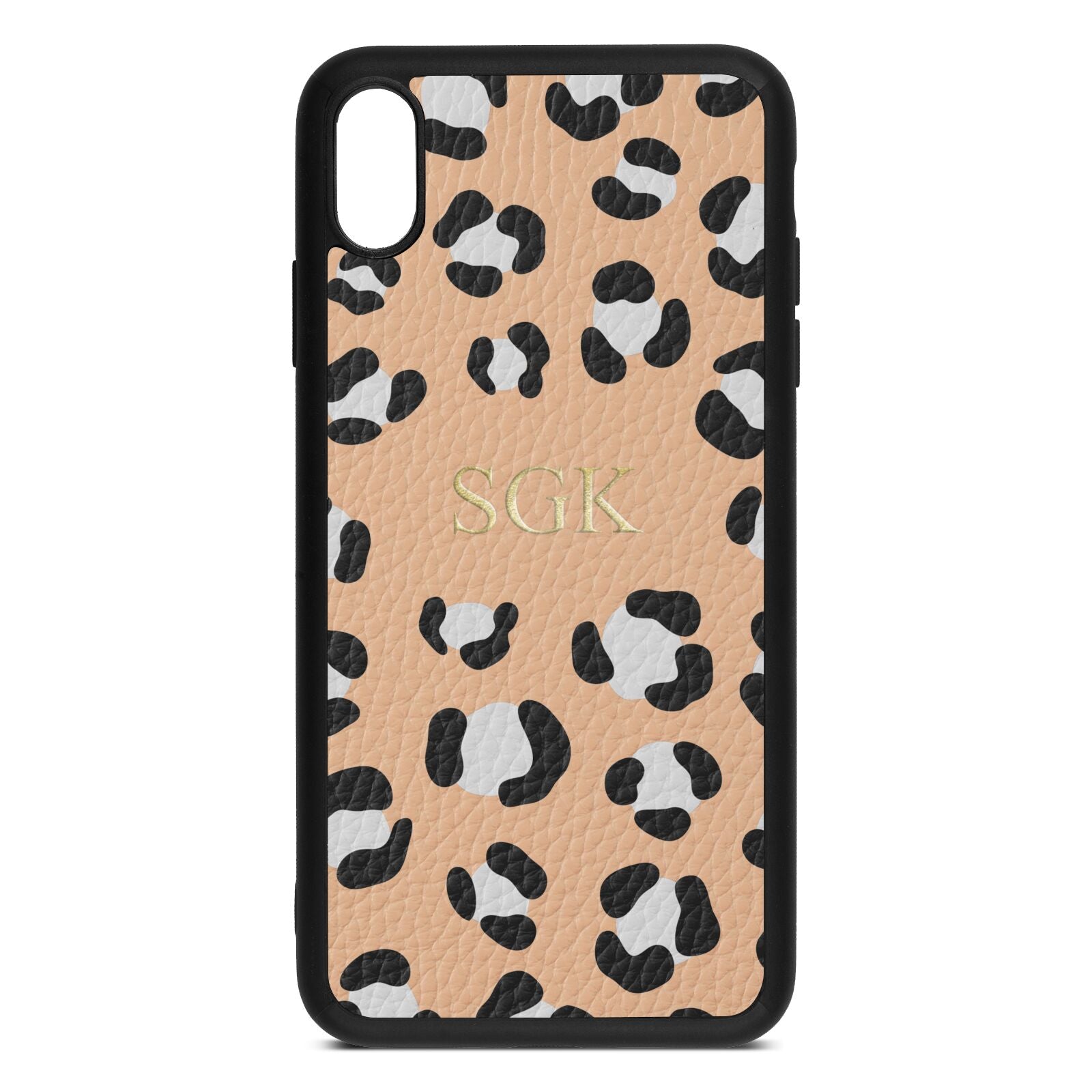 Personalised Leopard Print Embossed Nude Pebble Leather iPhone Xs Max Case