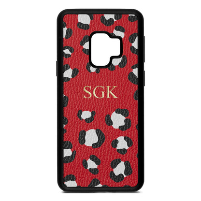 Personalised Leopard Print Embossed Red Pebble Leather Samsung S9 Case