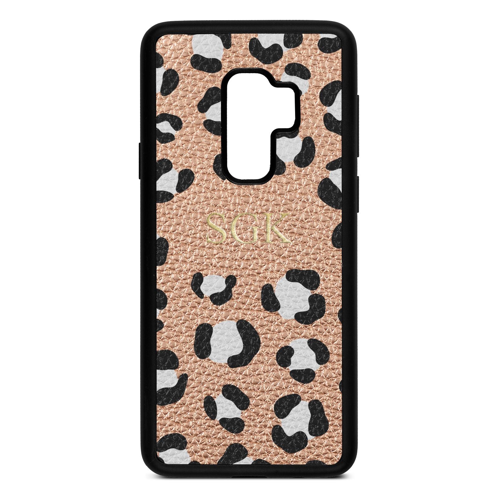 Personalised Leopard Print Embossed Rose Gold Pebble Leather Samsung S9 Plus Case