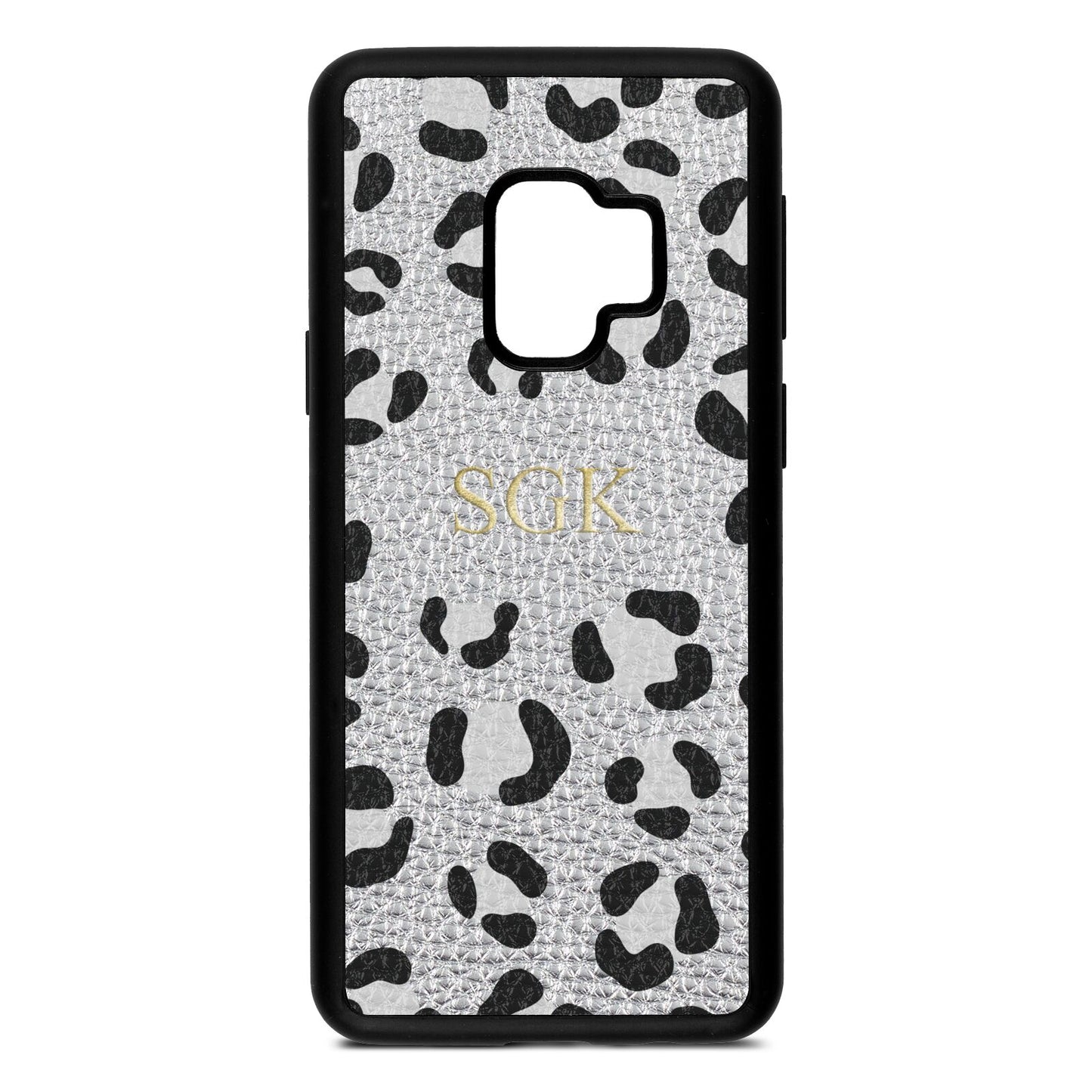 Personalised Leopard Print Embossed Silver Pebble Leather Samsung S9 Case