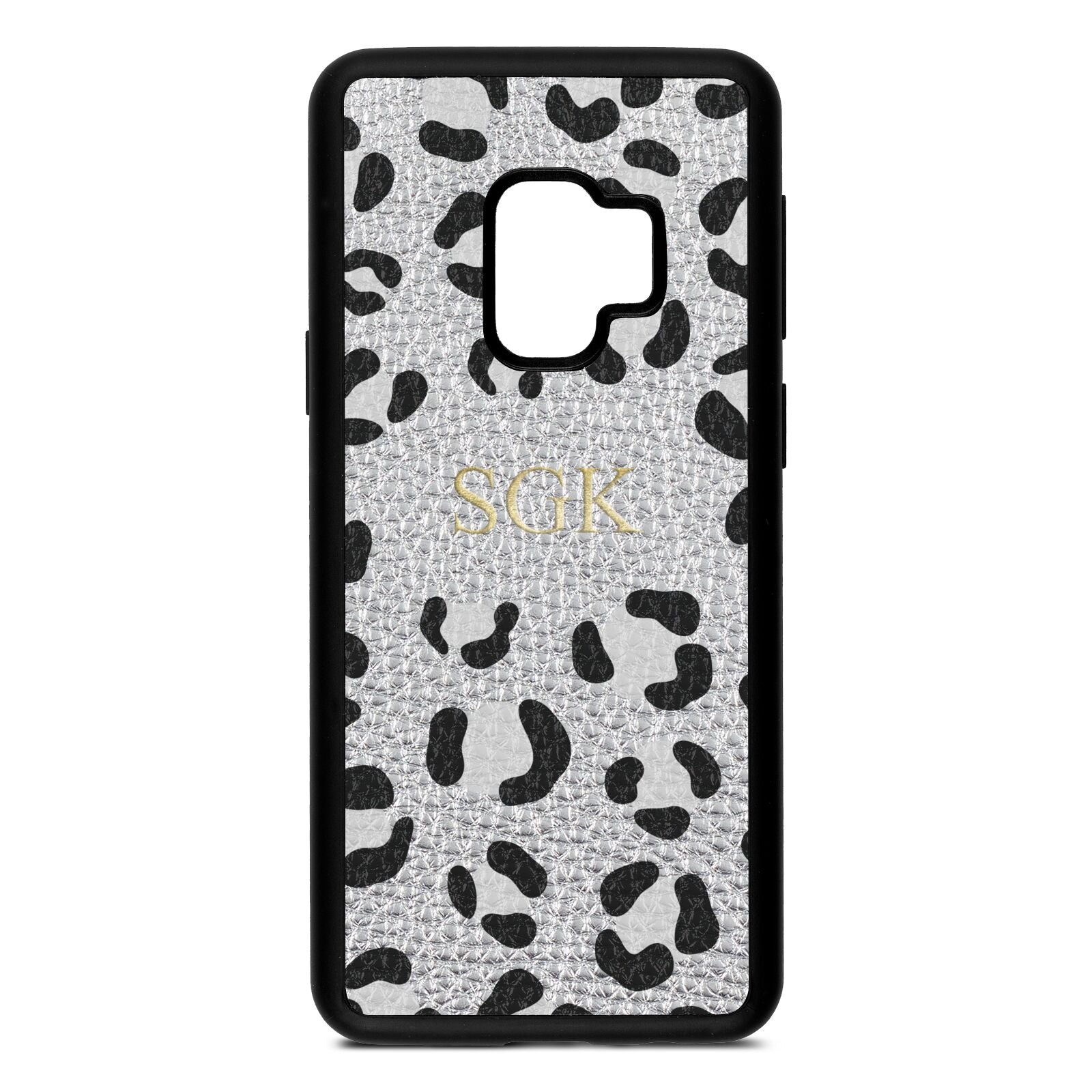 Personalised Leopard Print Embossed Silver Pebble Leather Samsung S9 Case