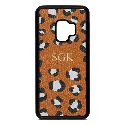 Personalised Leopard Print Embossed Tan Pebble Leather Samsung S9 Case