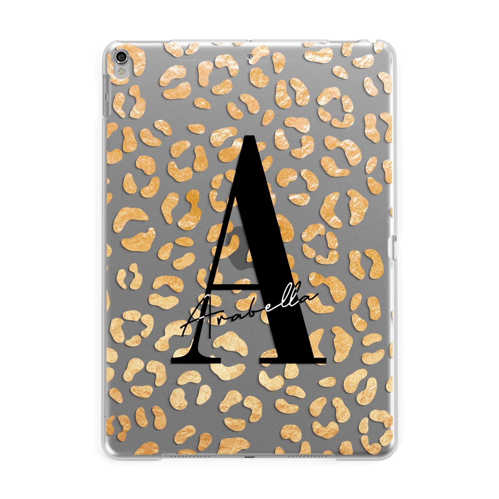 Personalised Leopard Print Gold Apple iPad Silver Case