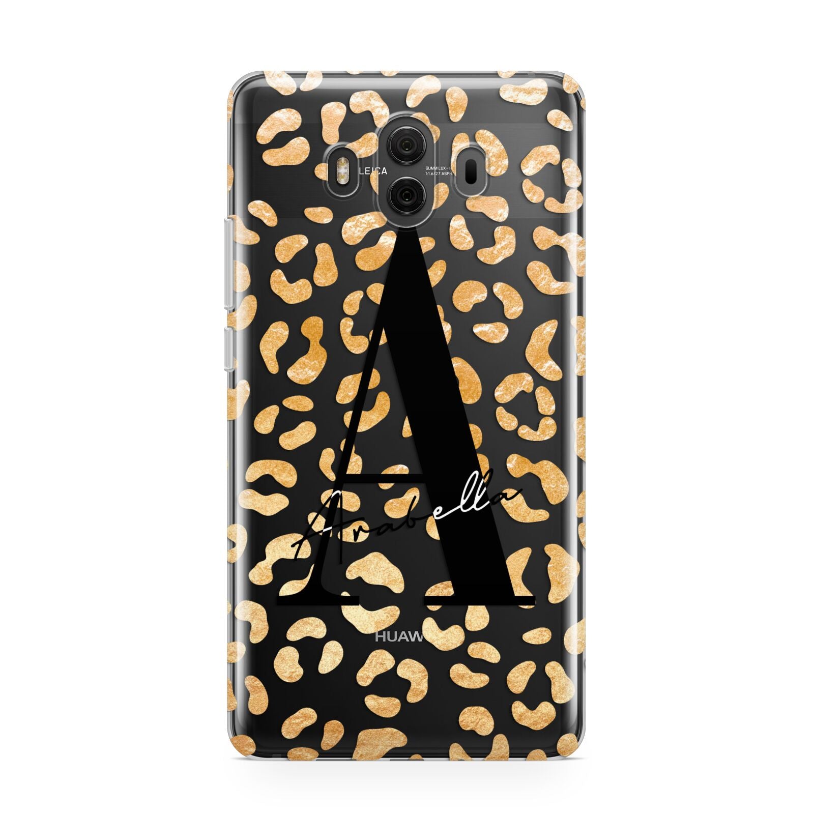 Personalised Leopard Print Gold Huawei Mate 10 Protective Phone Case