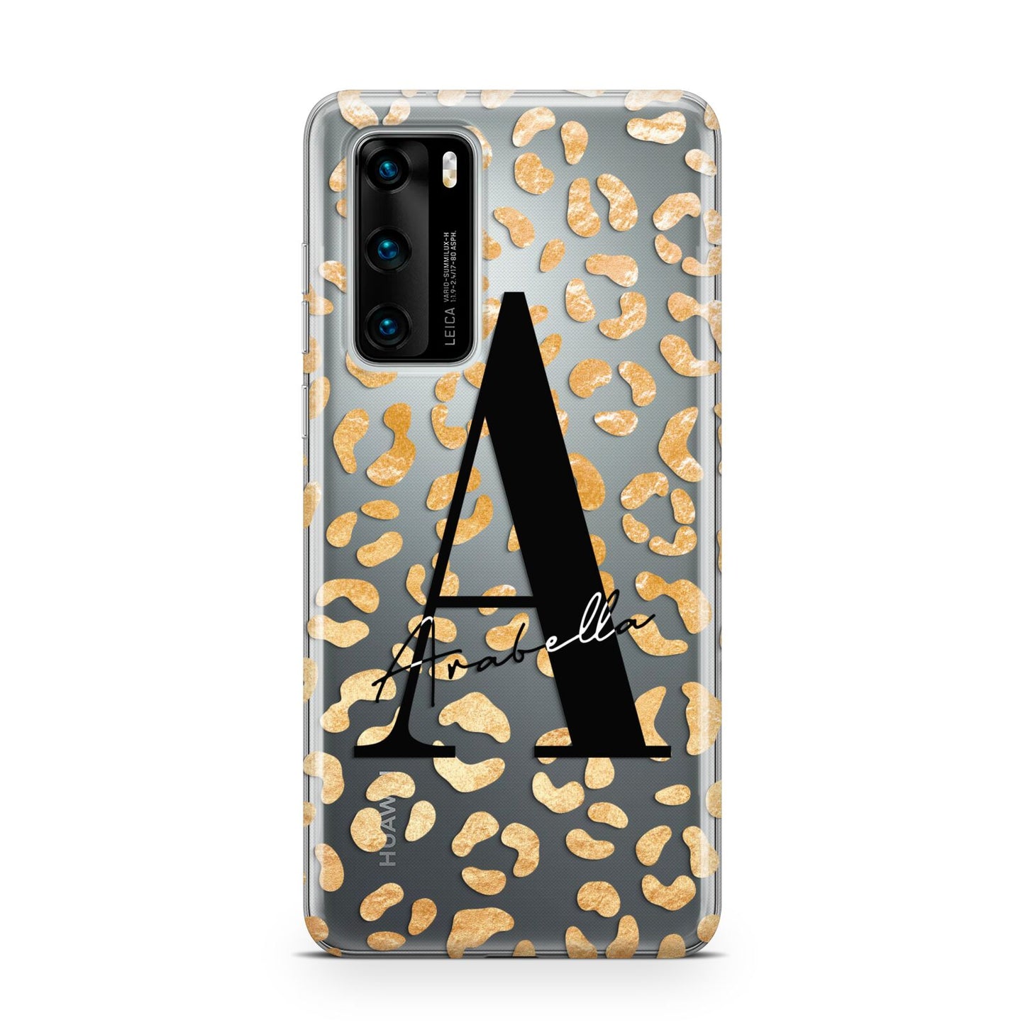 Personalised Leopard Print Gold Huawei P40 Phone Case