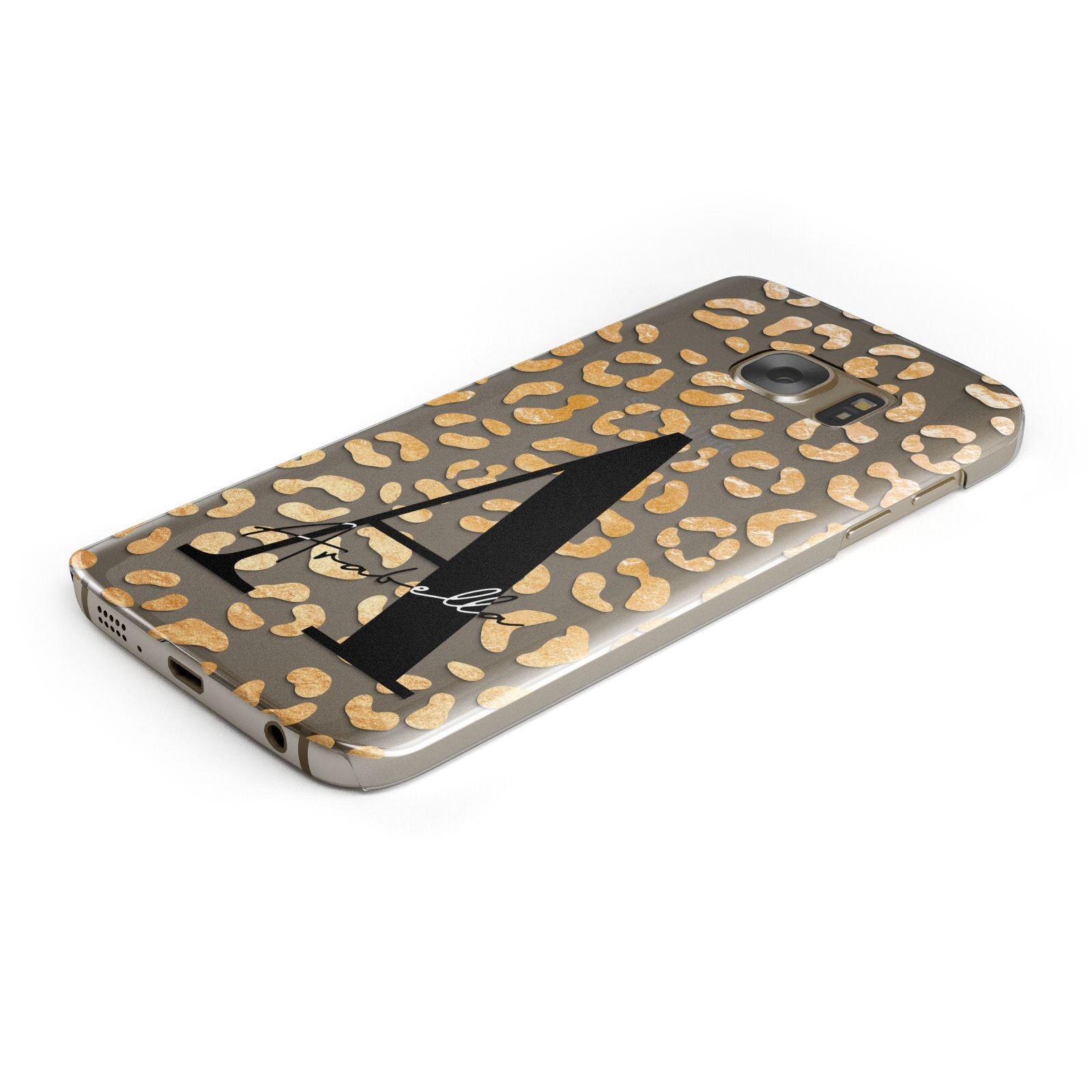 Personalised Leopard Print Gold Protective Samsung Galaxy Case Angled Image