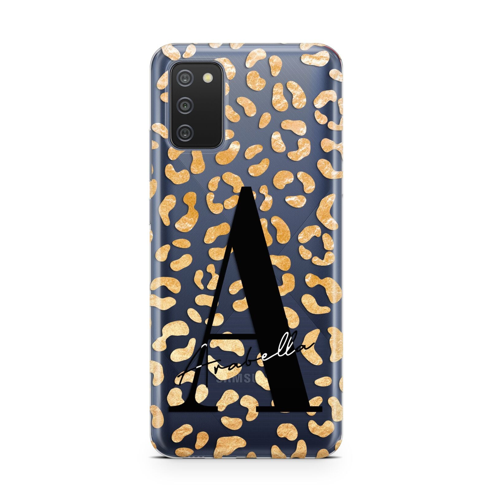 Personalised Leopard Print Gold Samsung A02s Case