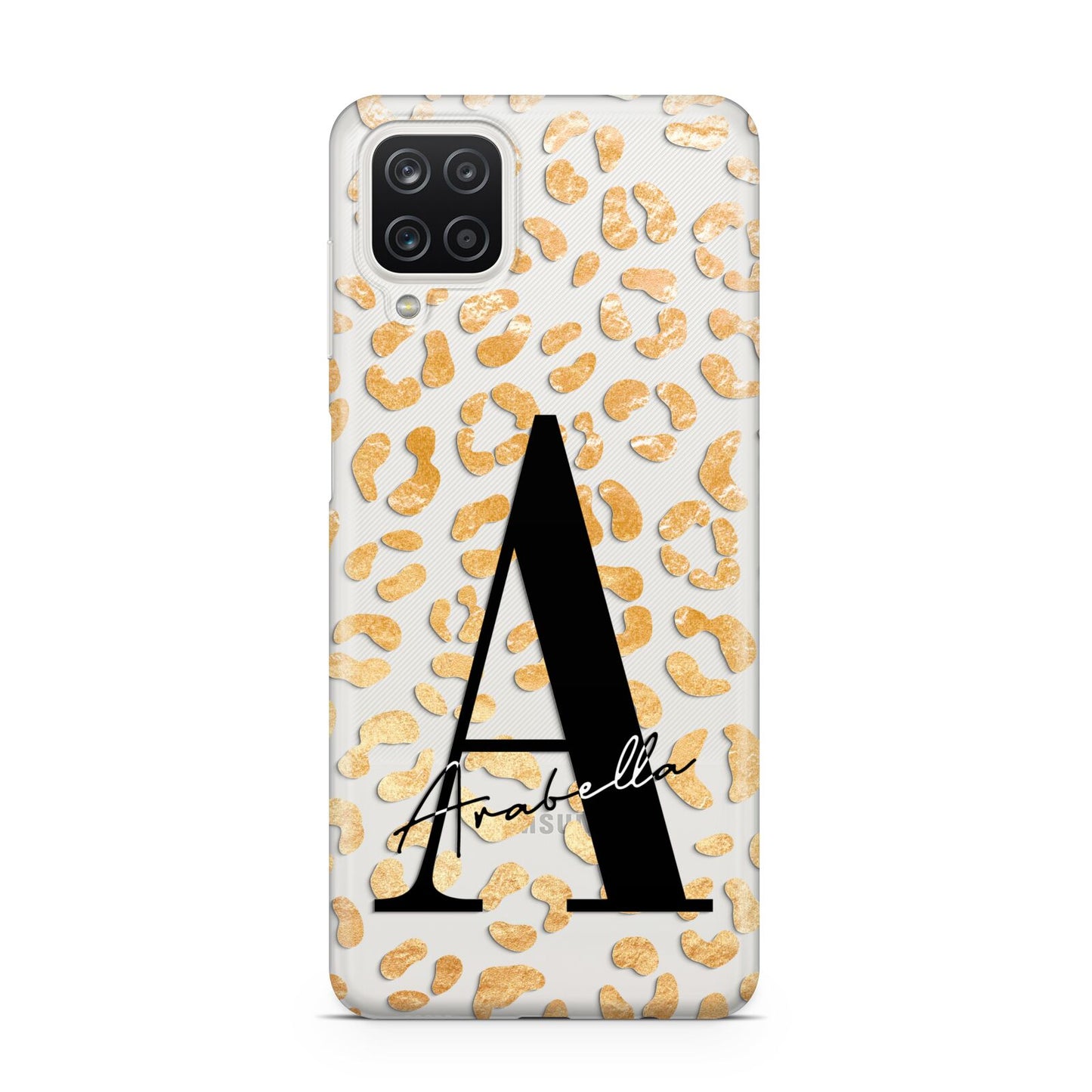 Personalised Leopard Print Gold Samsung A12 Case