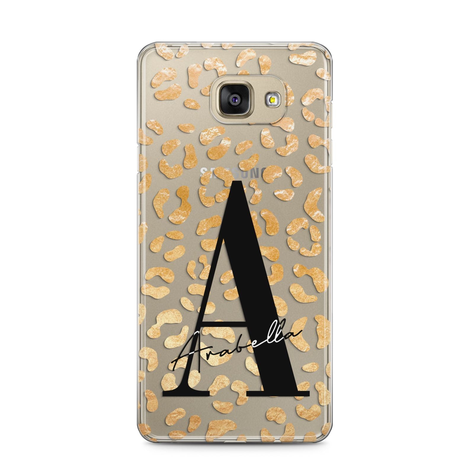 Personalised Leopard Print Gold Samsung Galaxy A5 2016 Case on gold phone