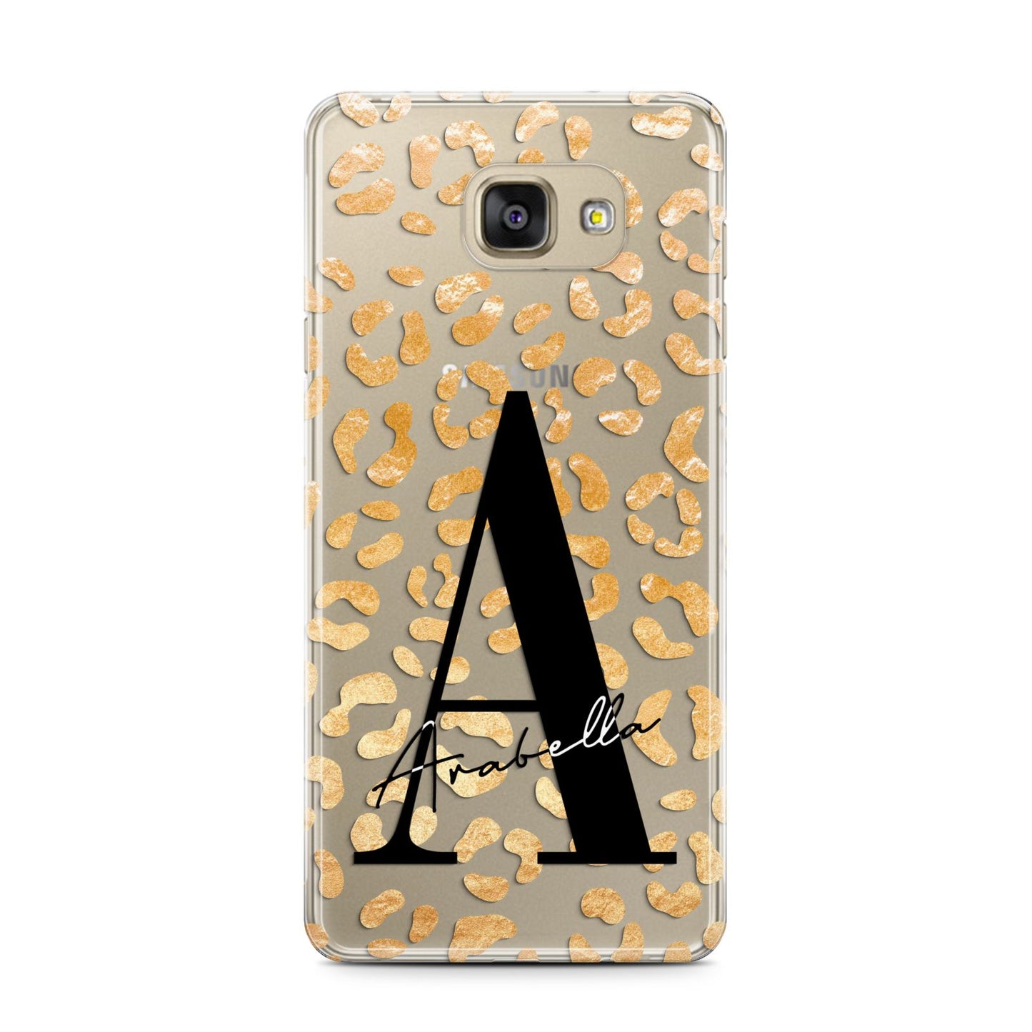 Personalised Leopard Print Gold Samsung Galaxy A7 2016 Case on gold phone