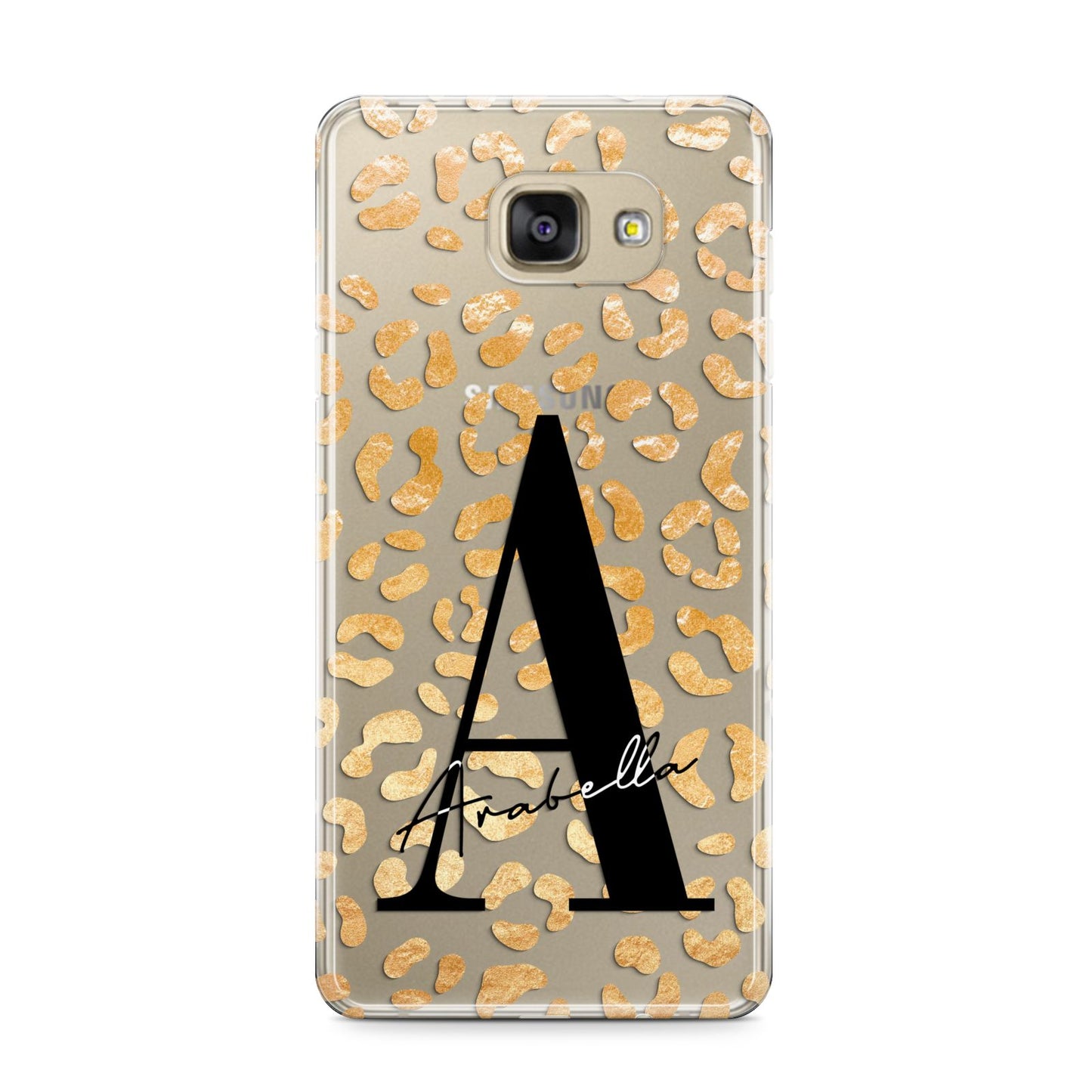 Personalised Leopard Print Gold Samsung Galaxy A9 2016 Case on gold phone