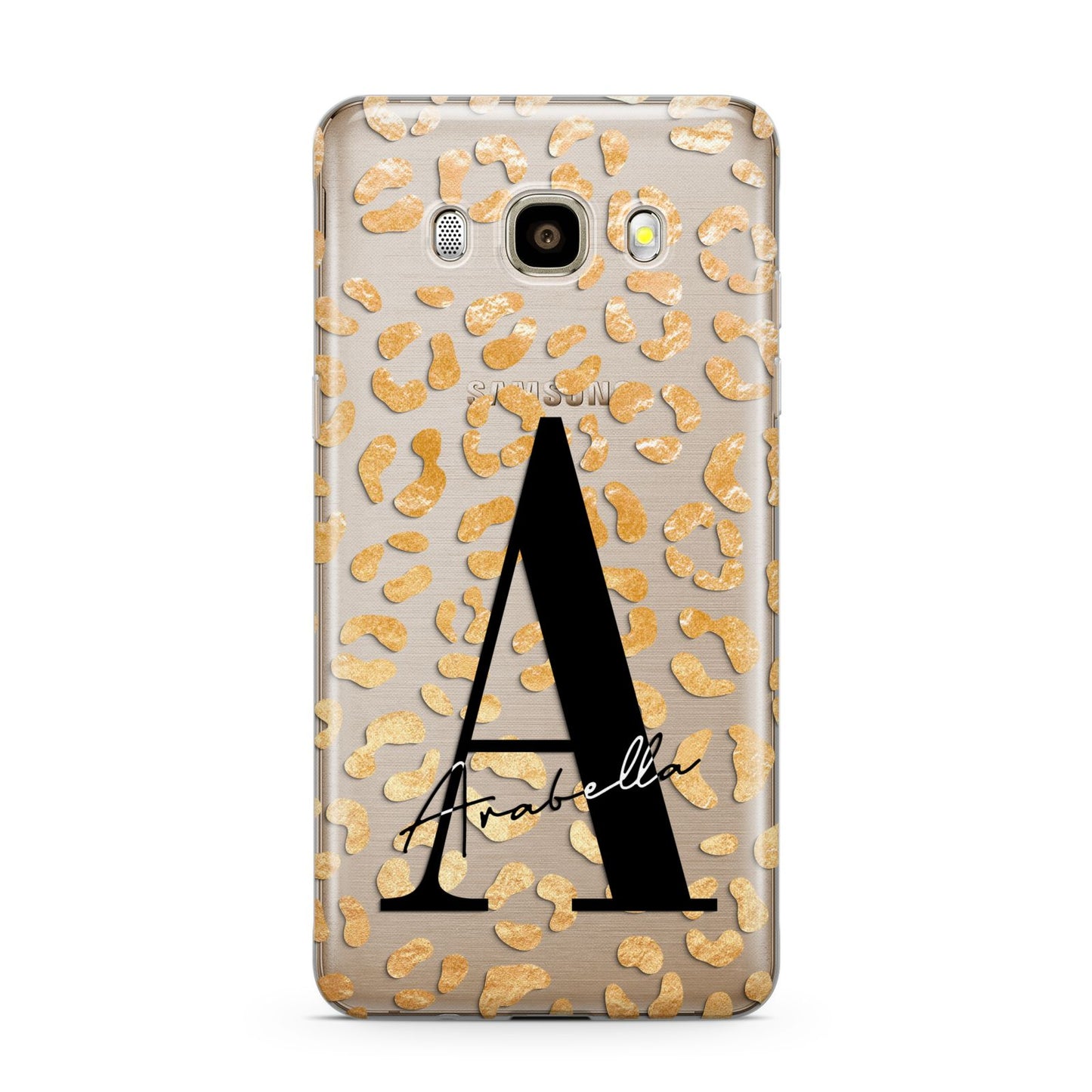 Personalised Leopard Print Gold Samsung Galaxy J7 2016 Case on gold phone