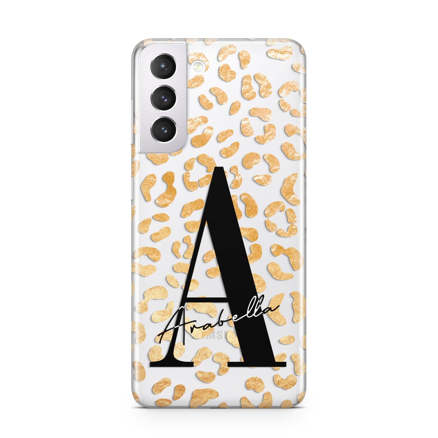 Personalised Leopard Print Gold Samsung S21 Case