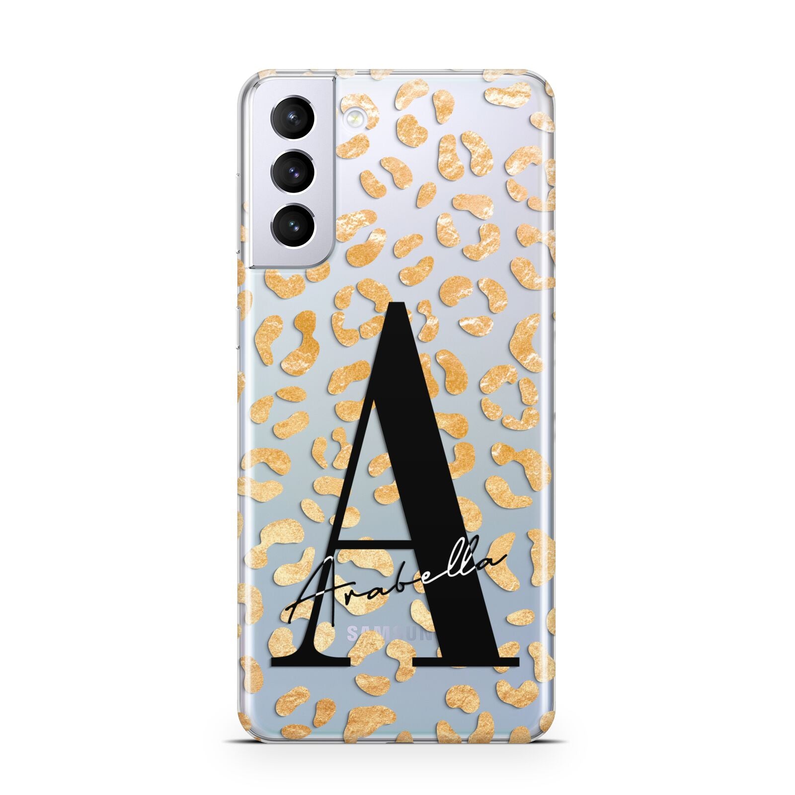 Personalised Leopard Print Gold Samsung S21 Plus Case