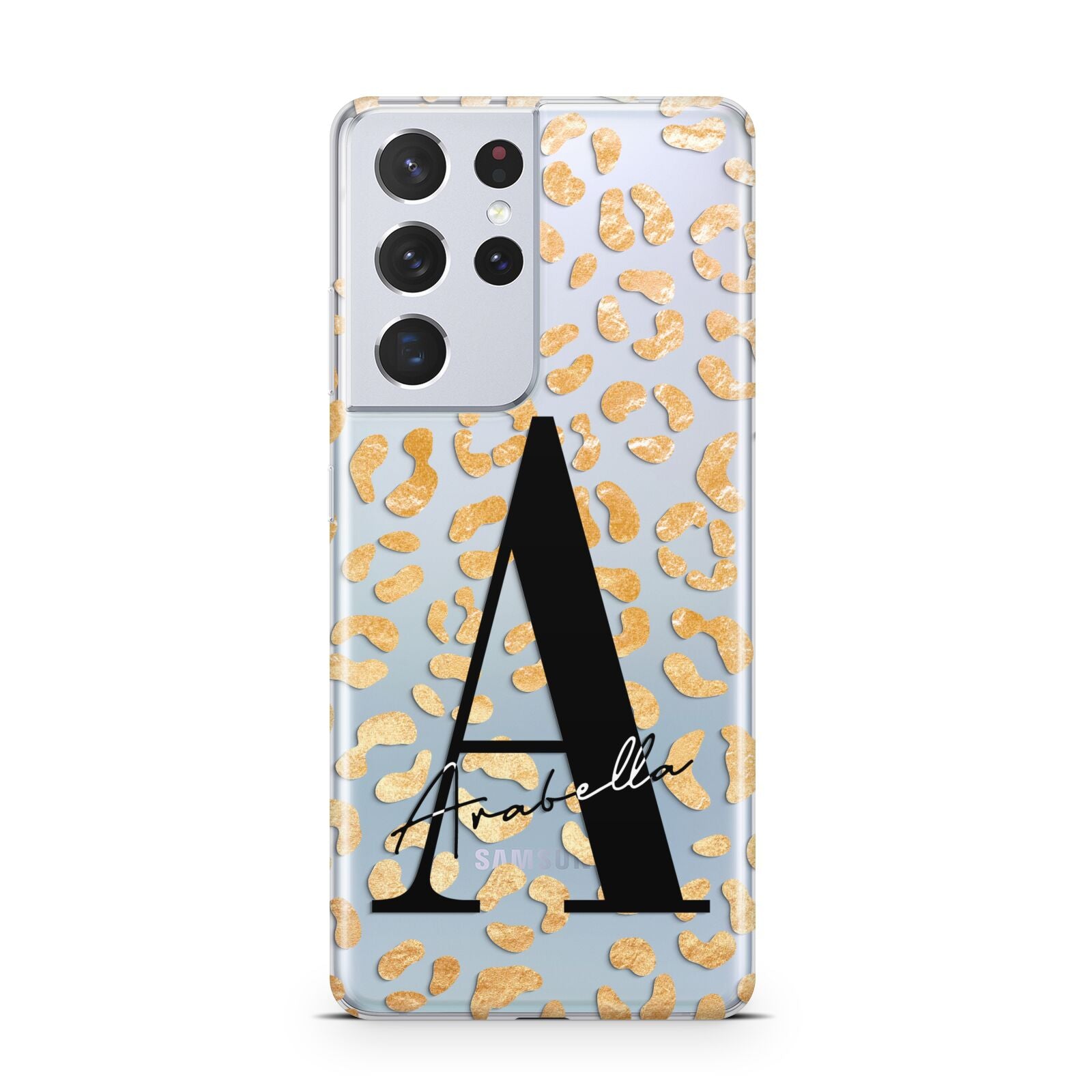 Personalised Leopard Print Gold Samsung S21 Ultra Case