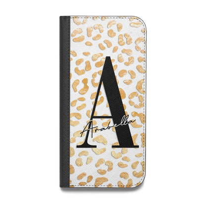 Personalised Leopard Print Gold Vegan Leather Flip iPhone Case