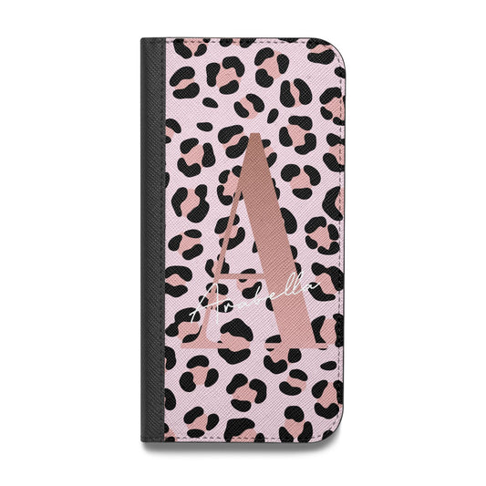 Personalised Leopard Print Initial Vegan Leather Flip iPhone Case