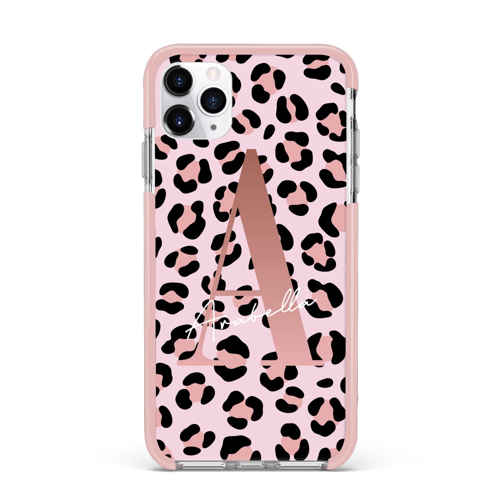 Personalised Leopard Print Initial iPhone 11 Pro Max Impact Pink Edge Case