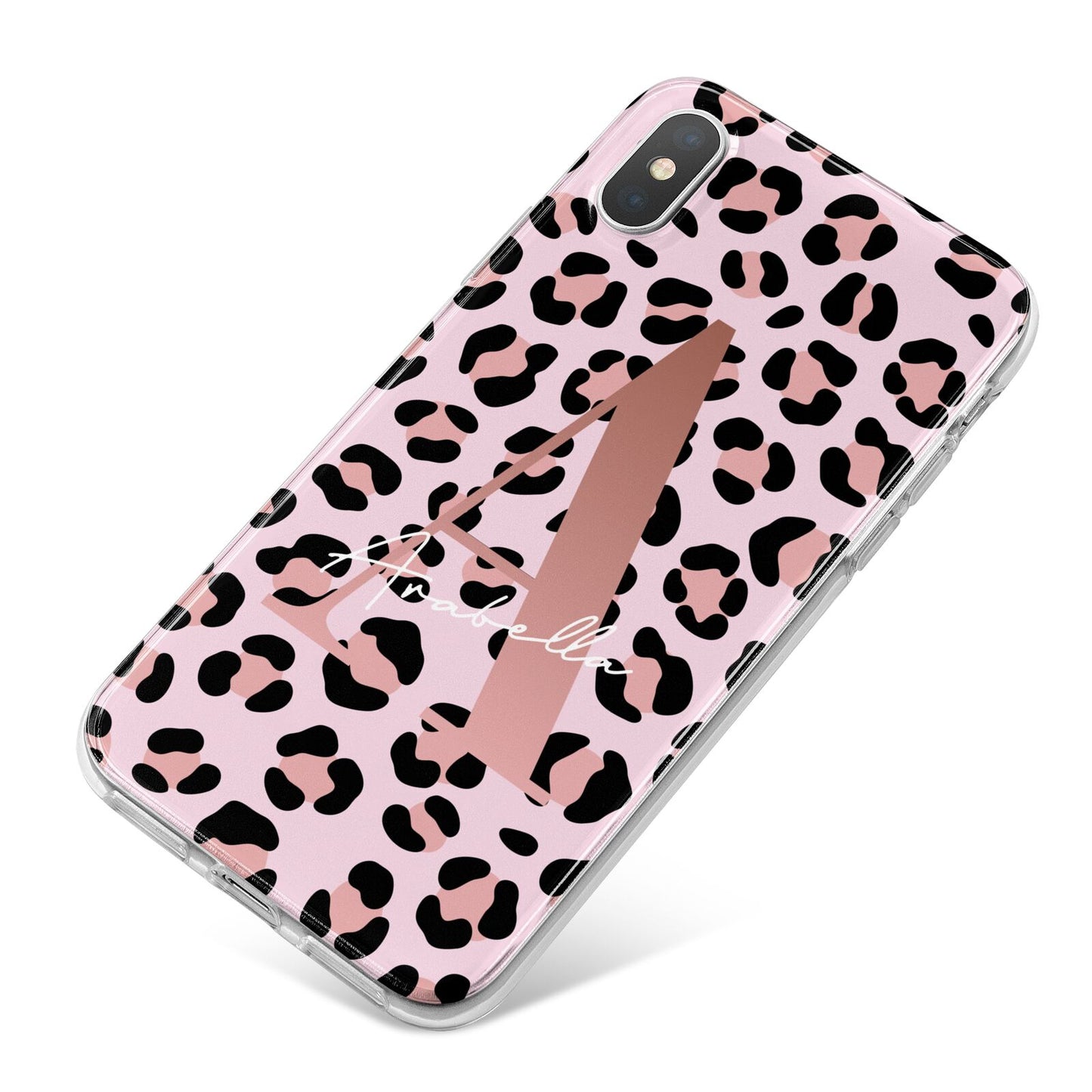 Personalised Leopard Print Initial iPhone X Bumper Case on Silver iPhone