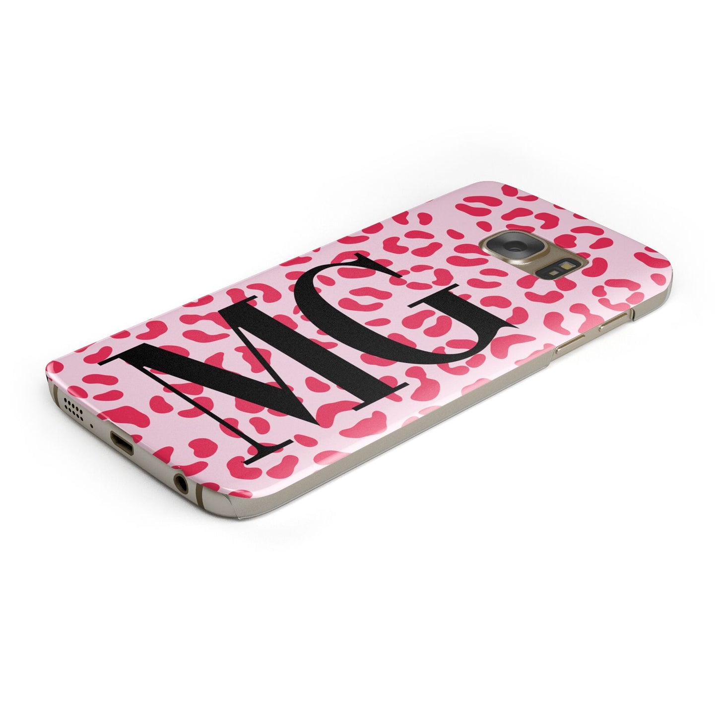 Personalised Leopard Print Initials Protective Samsung Galaxy Case Angled Image