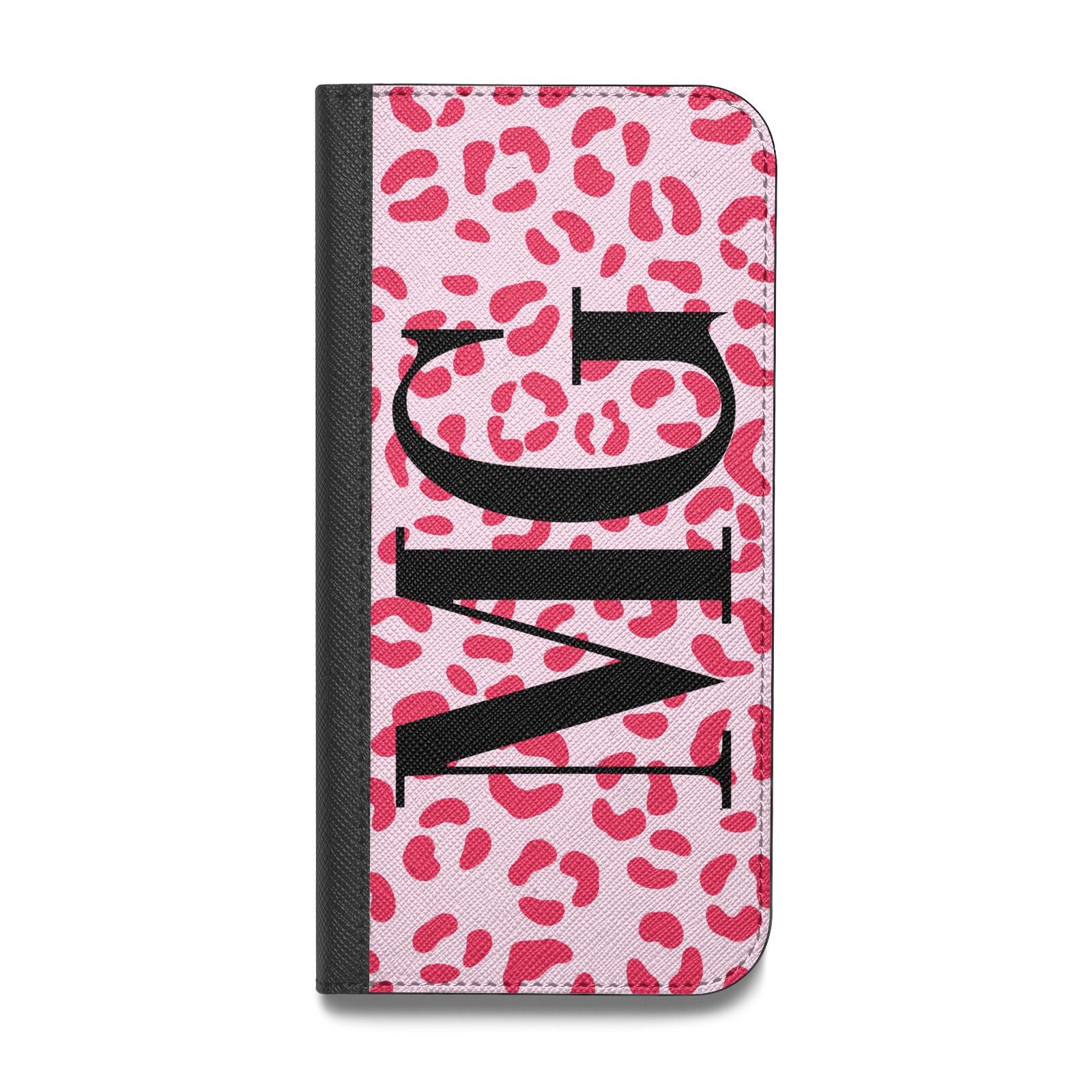 Personalised Leopard Print Initials Vegan Leather Flip iPhone Case