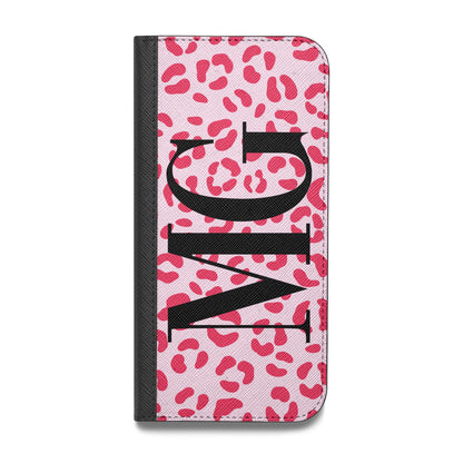 Personalised Leopard Print Initials Vegan Leather Flip iPhone Case