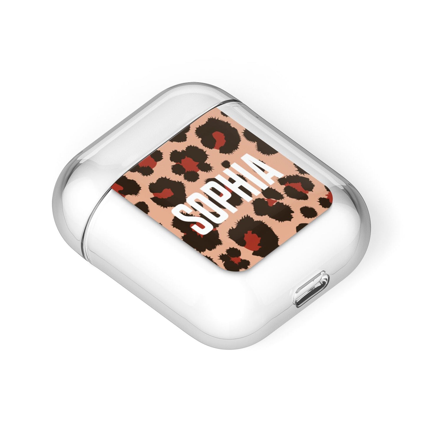 Personalised Leopard Print Name AirPods Case Laid Flat