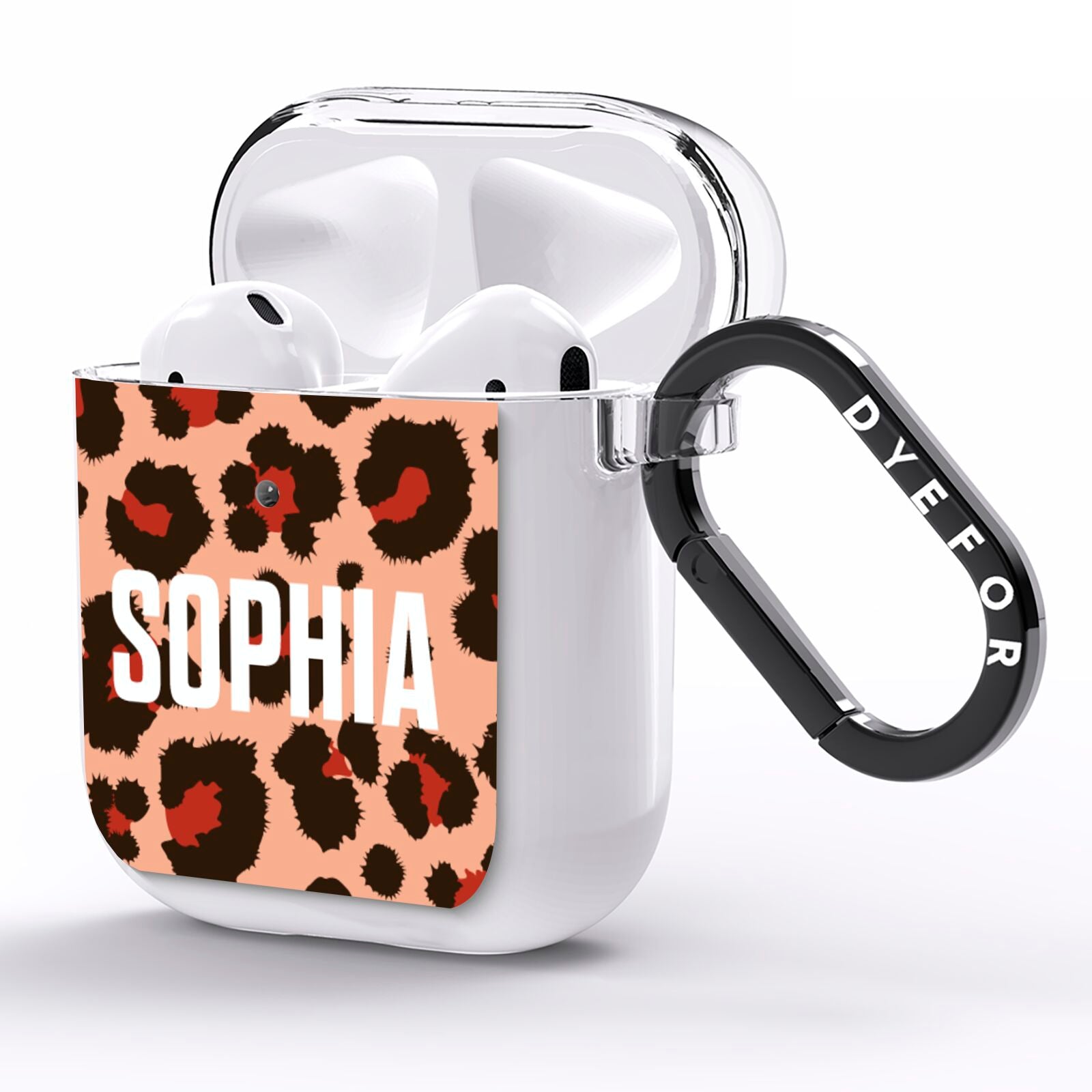 Personalised Leopard Print Name AirPods Clear Case Side Image