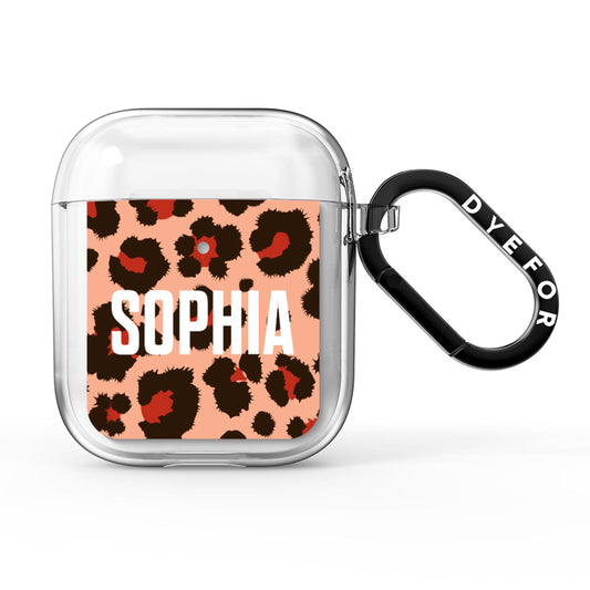 Personalised Leopard Print Name AirPods Clear Case