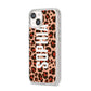 Personalised Leopard Print Name iPhone 14 Clear Tough Case Starlight Angled Image