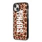 Personalised Leopard Print Name iPhone 14 Plus Black Impact Case Side Angle on Silver phone