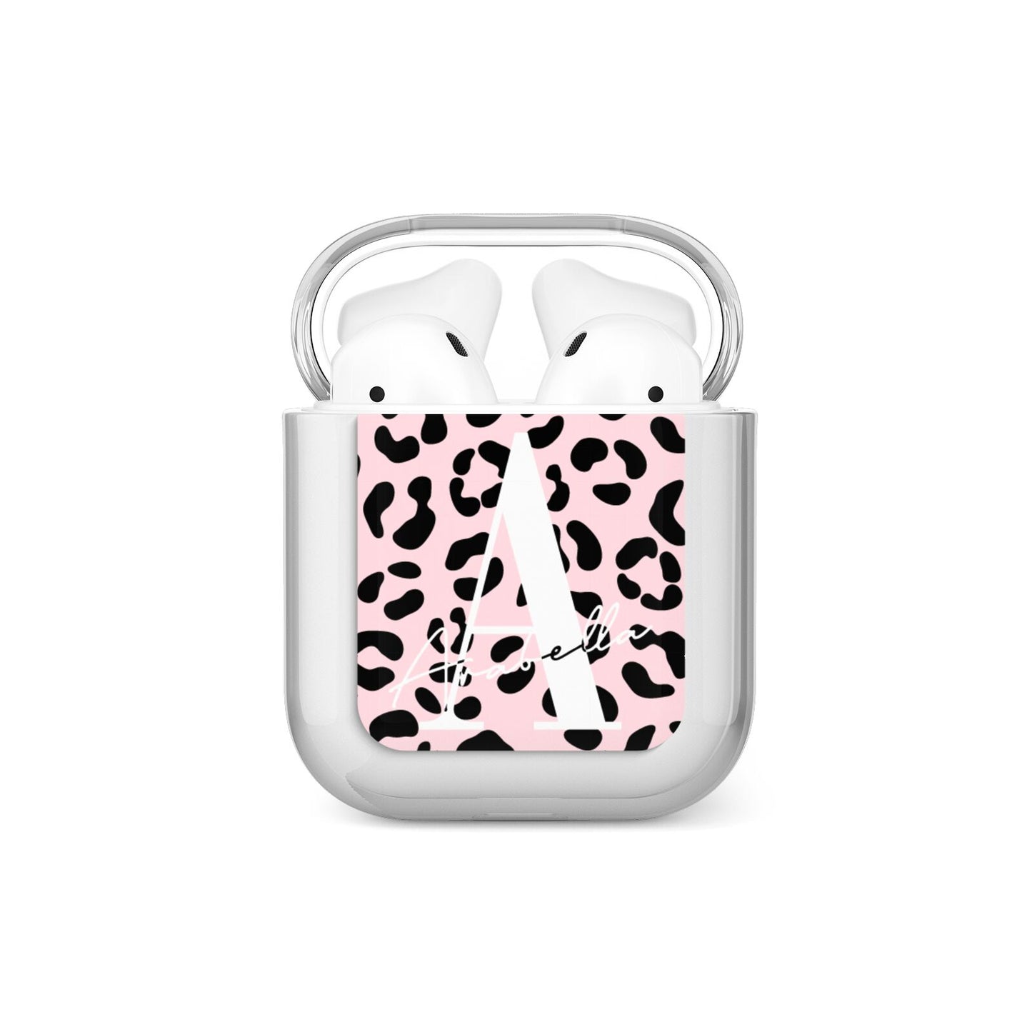 Personalised Leopard Print Pink Black AirPods Case