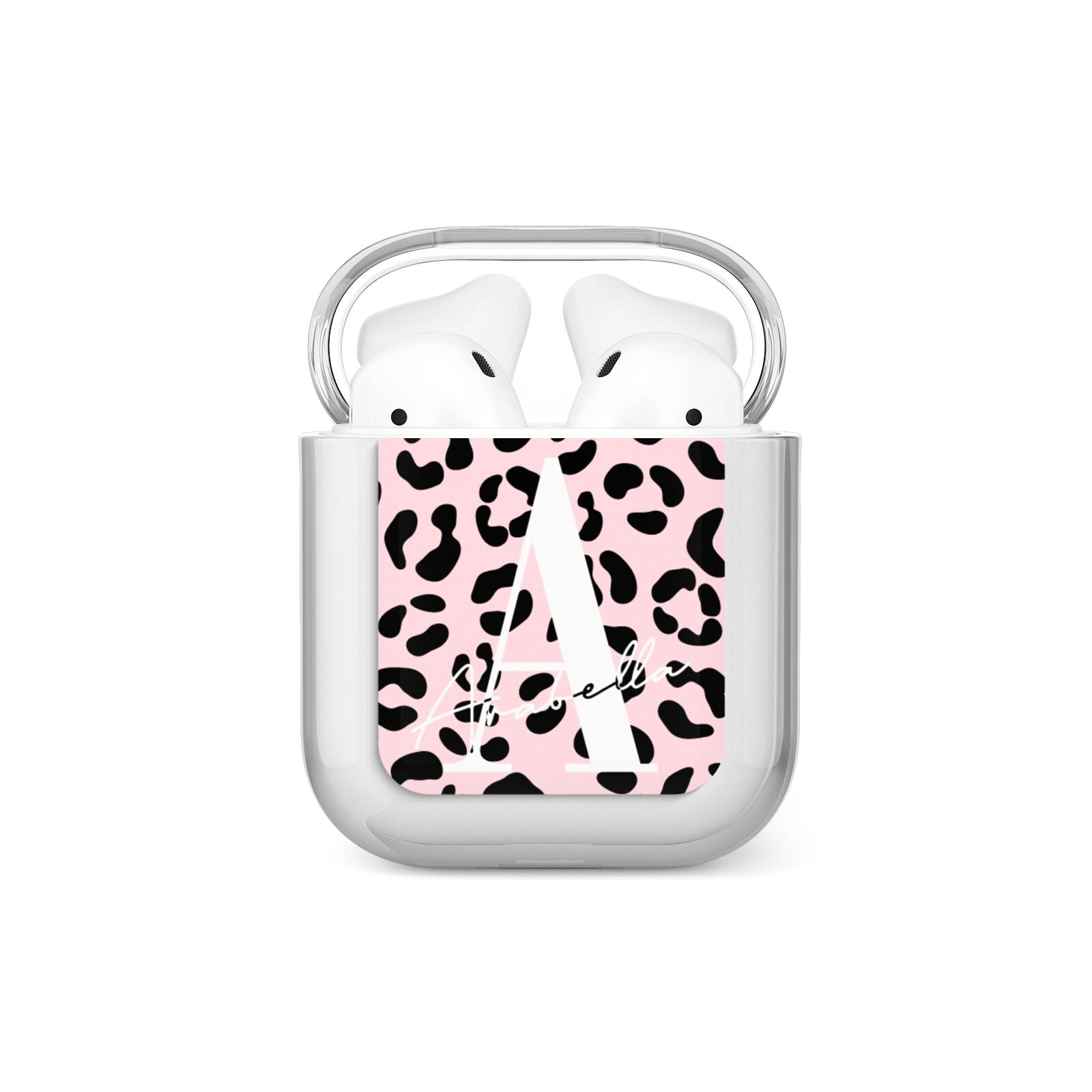 Personalised Leopard Print Pink Black AirPods Case