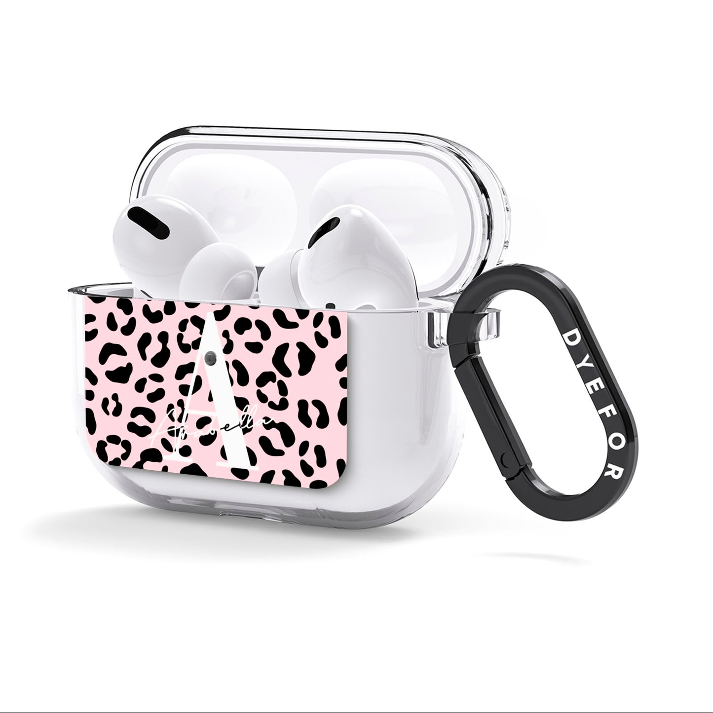 Personalised Leopard Print Pink Black AirPods Clear Case 3rd Gen Side Image