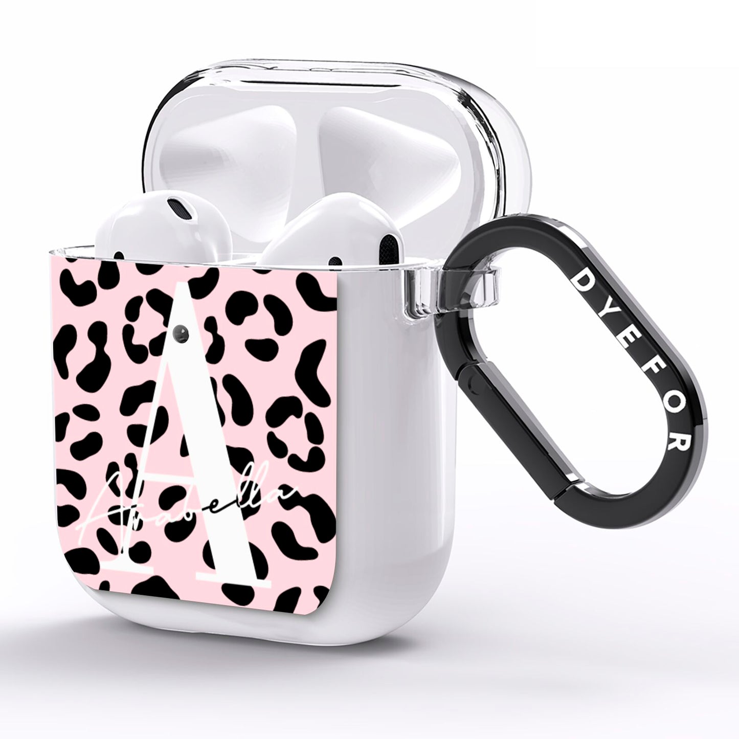 Personalised Leopard Print Pink Black AirPods Clear Case Side Image