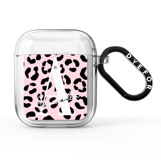 Personalised Leopard Print Pink Black AirPods Clear Case