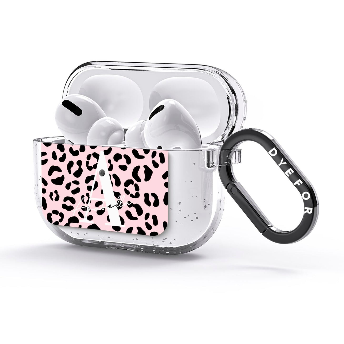 Personalised Leopard Print Pink Black AirPods Glitter Case 3rd Gen Side Image