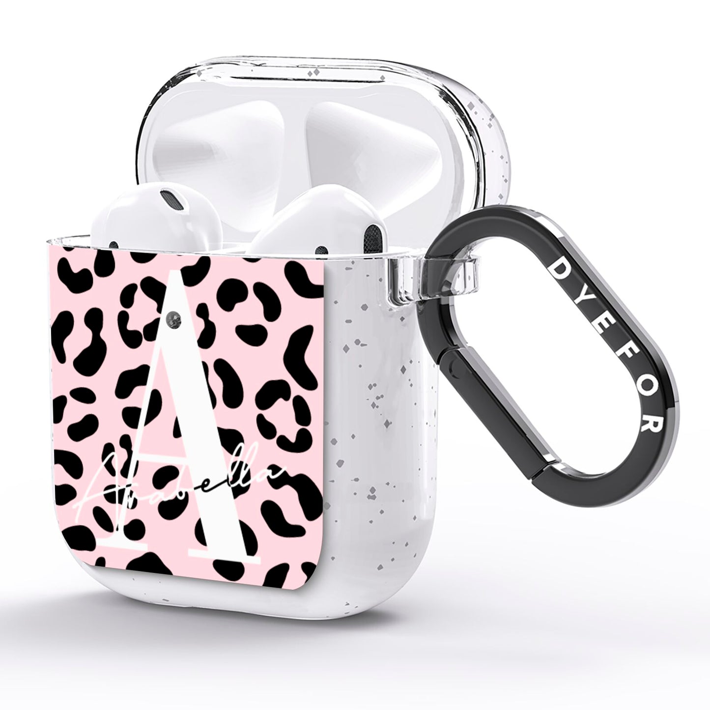 Personalised Leopard Print Pink Black AirPods Glitter Case Side Image