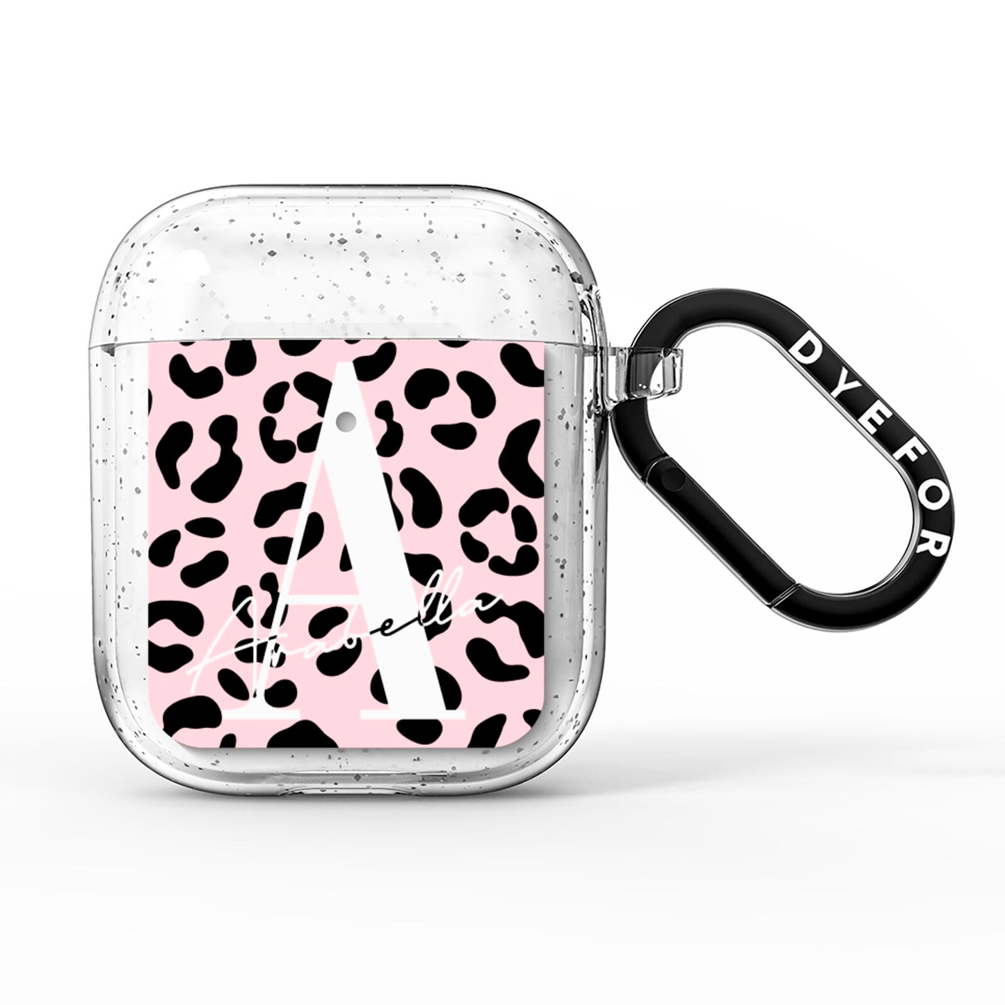 Personalised Leopard Print Pink Black AirPods Glitter Case