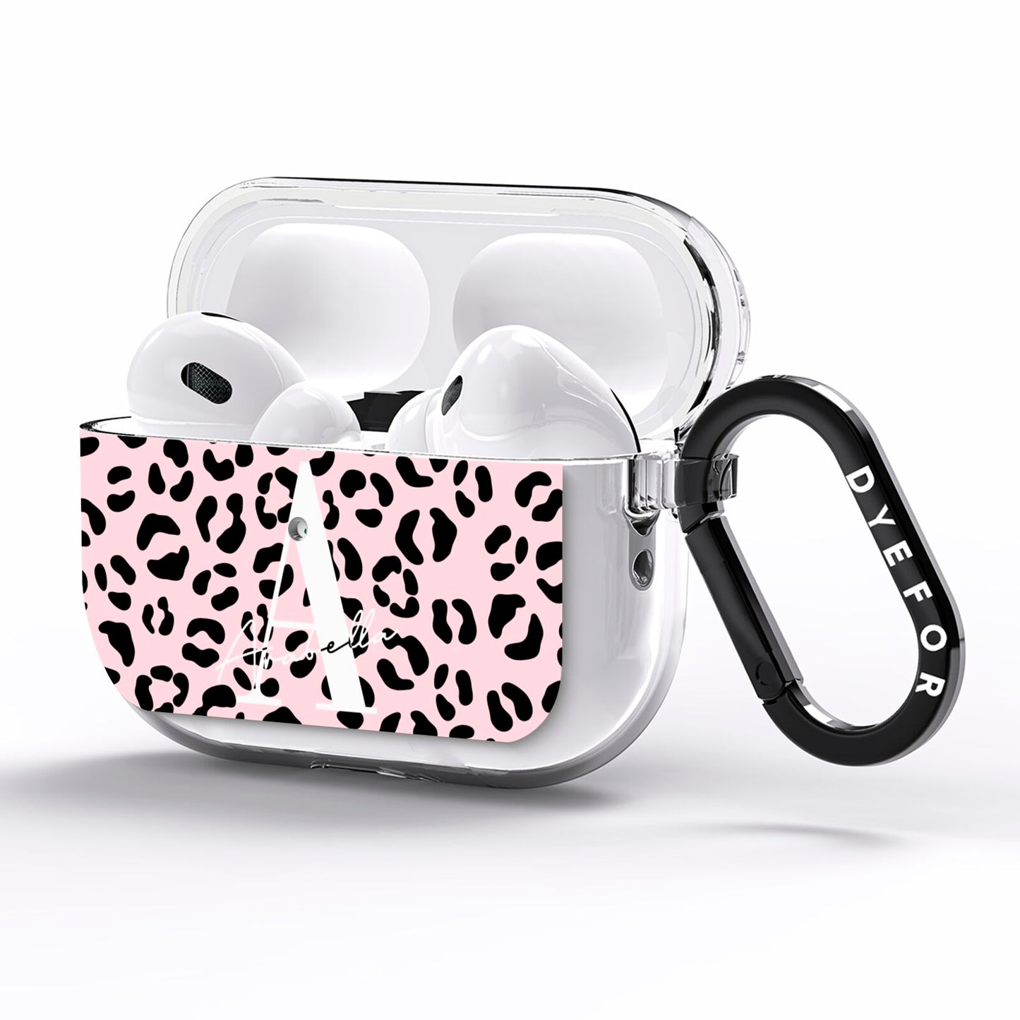 Personalised Leopard Print Pink Black AirPods Pro Clear Case Side Image