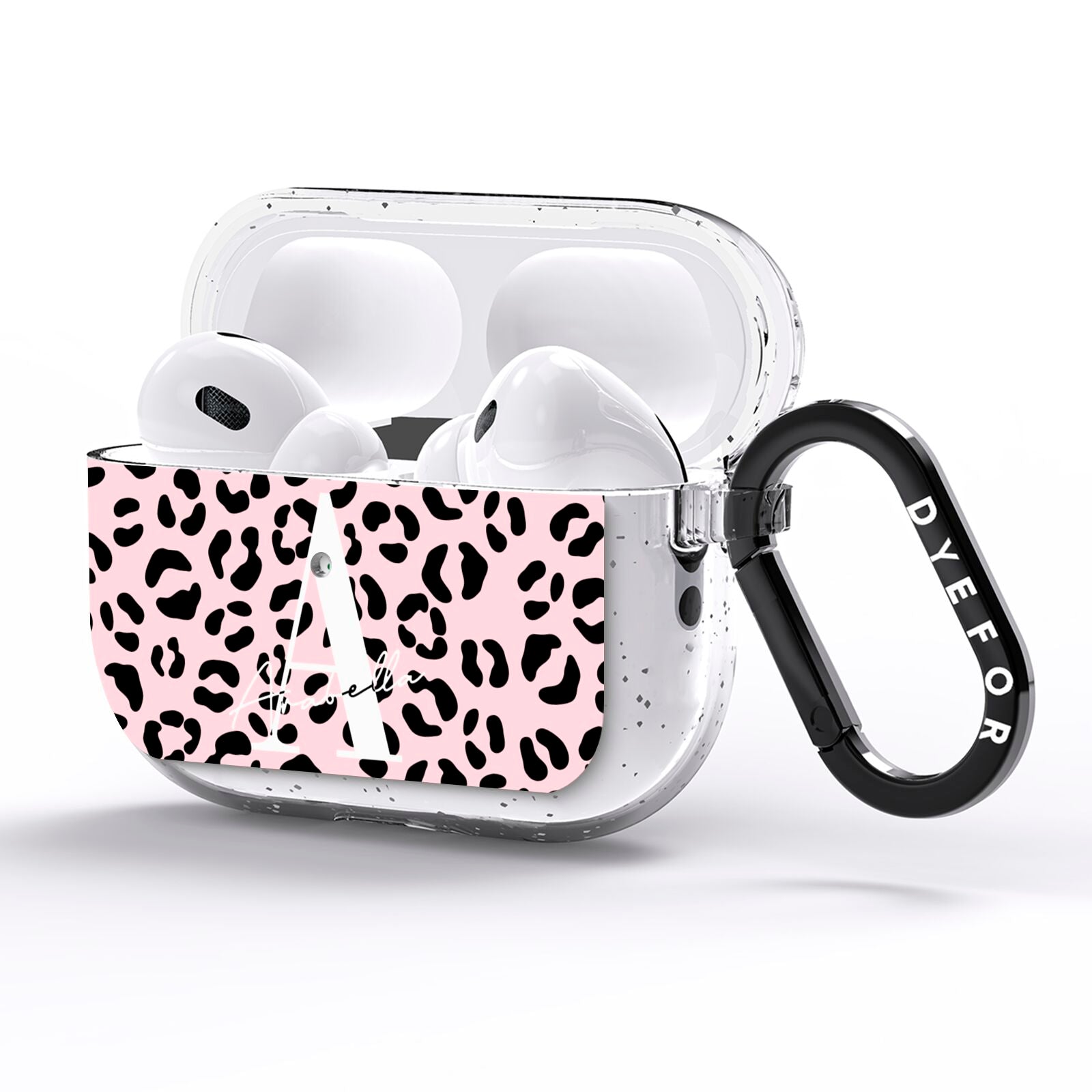 Personalised Leopard Print Pink Black AirPods Pro Glitter Case Side Image