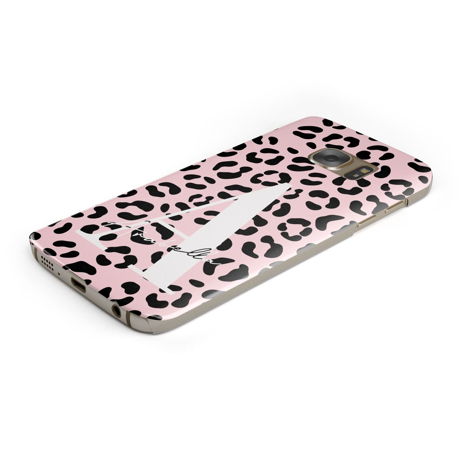 Personalised Leopard Print Pink Black Protective Samsung Galaxy Case Angled Image