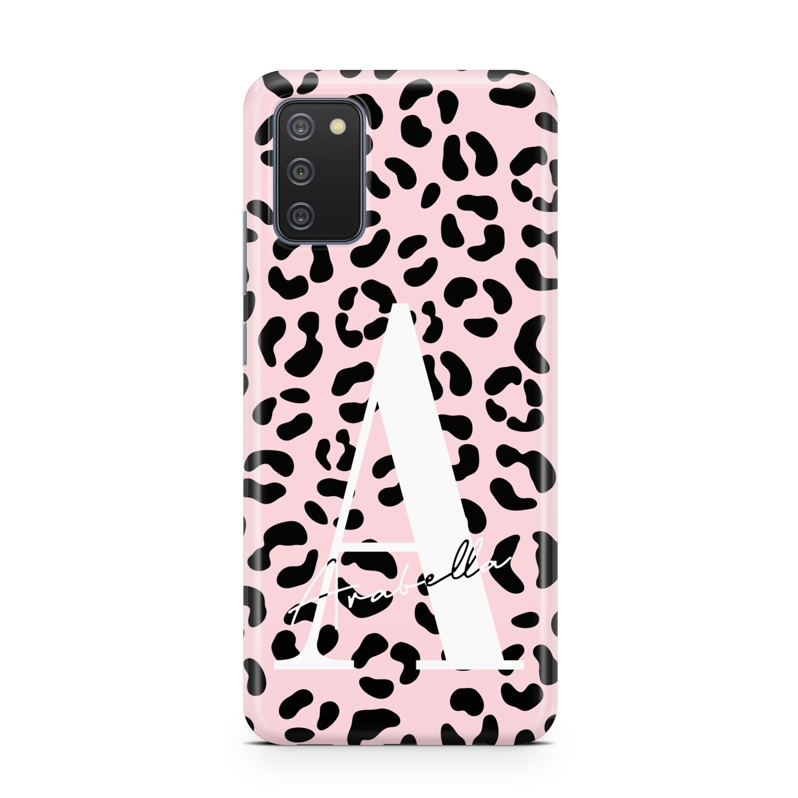 Personalised Leopard Print Pink Black Samsung A02s Case