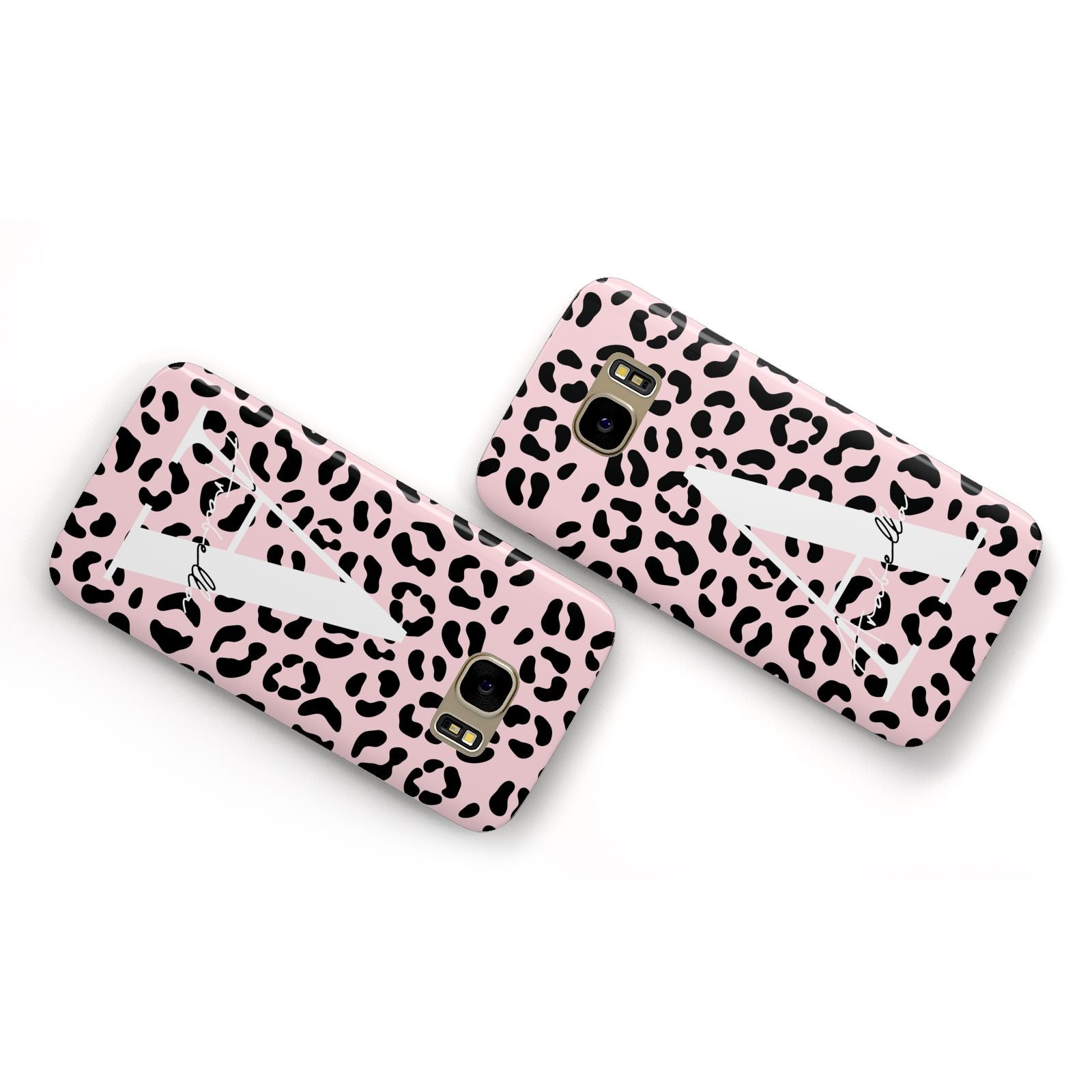 Personalised Leopard Print Pink Black Samsung Galaxy Case Flat Overview