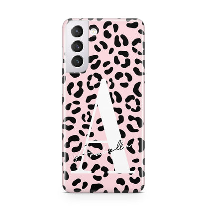 Personalised Leopard Print Pink Black Samsung S21 Case