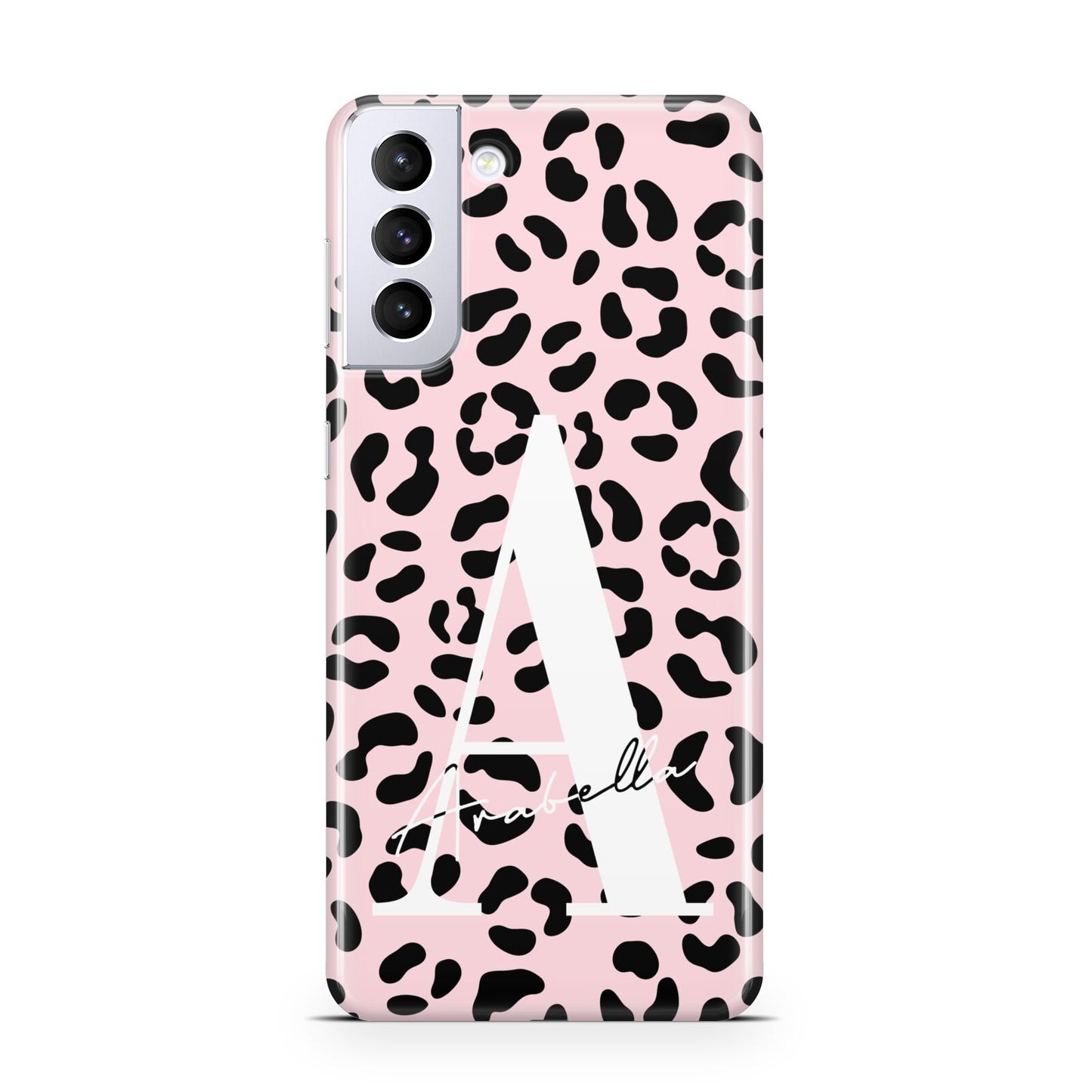 Personalised Leopard Print Pink Black Samsung S21 Plus Case