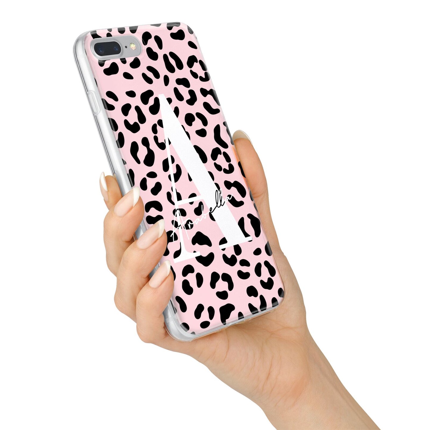 Personalised Leopard Print Pink Black iPhone 7 Plus Bumper Case on Silver iPhone Alternative Image