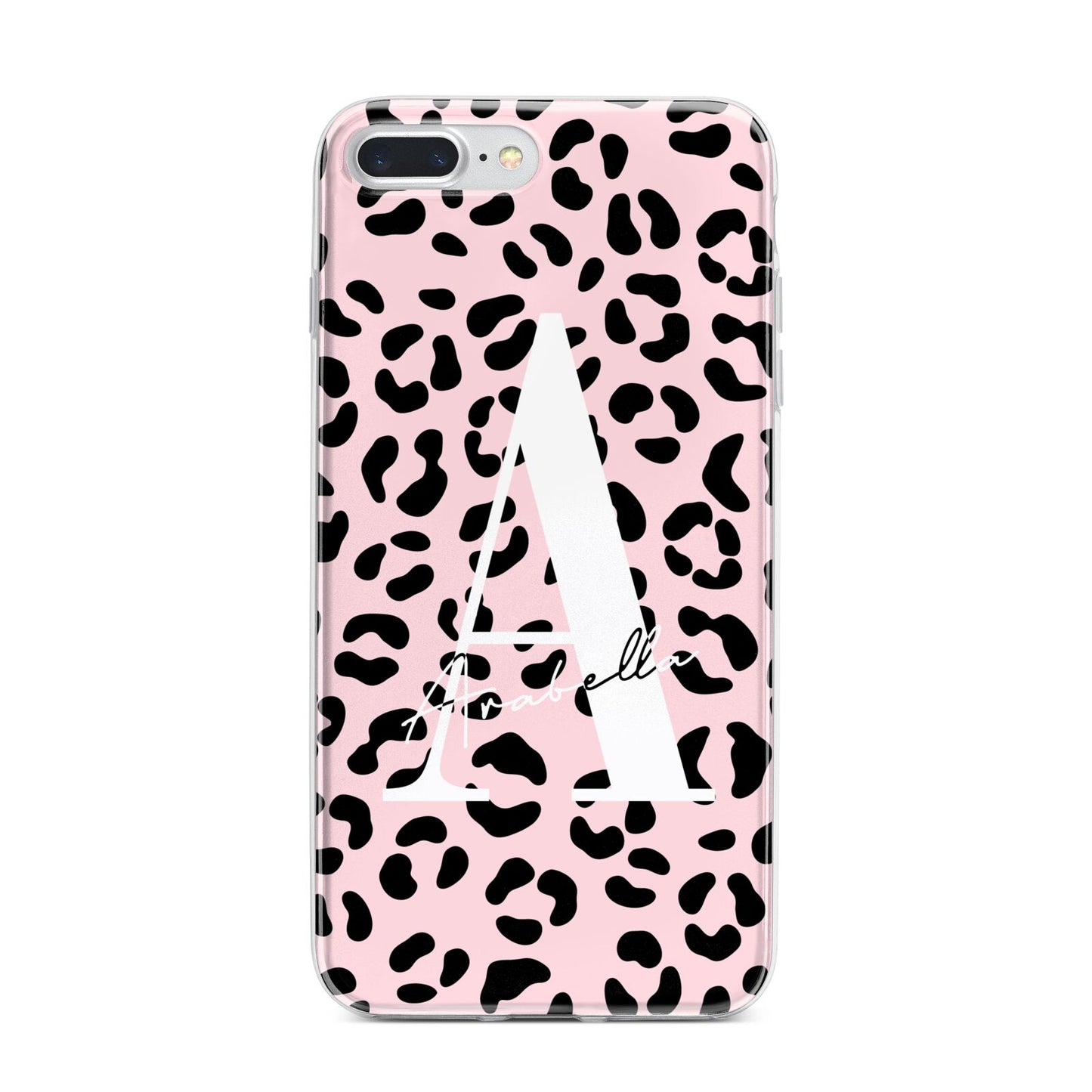 Personalised Leopard Print Pink Black iPhone 7 Plus Bumper Case on Silver iPhone